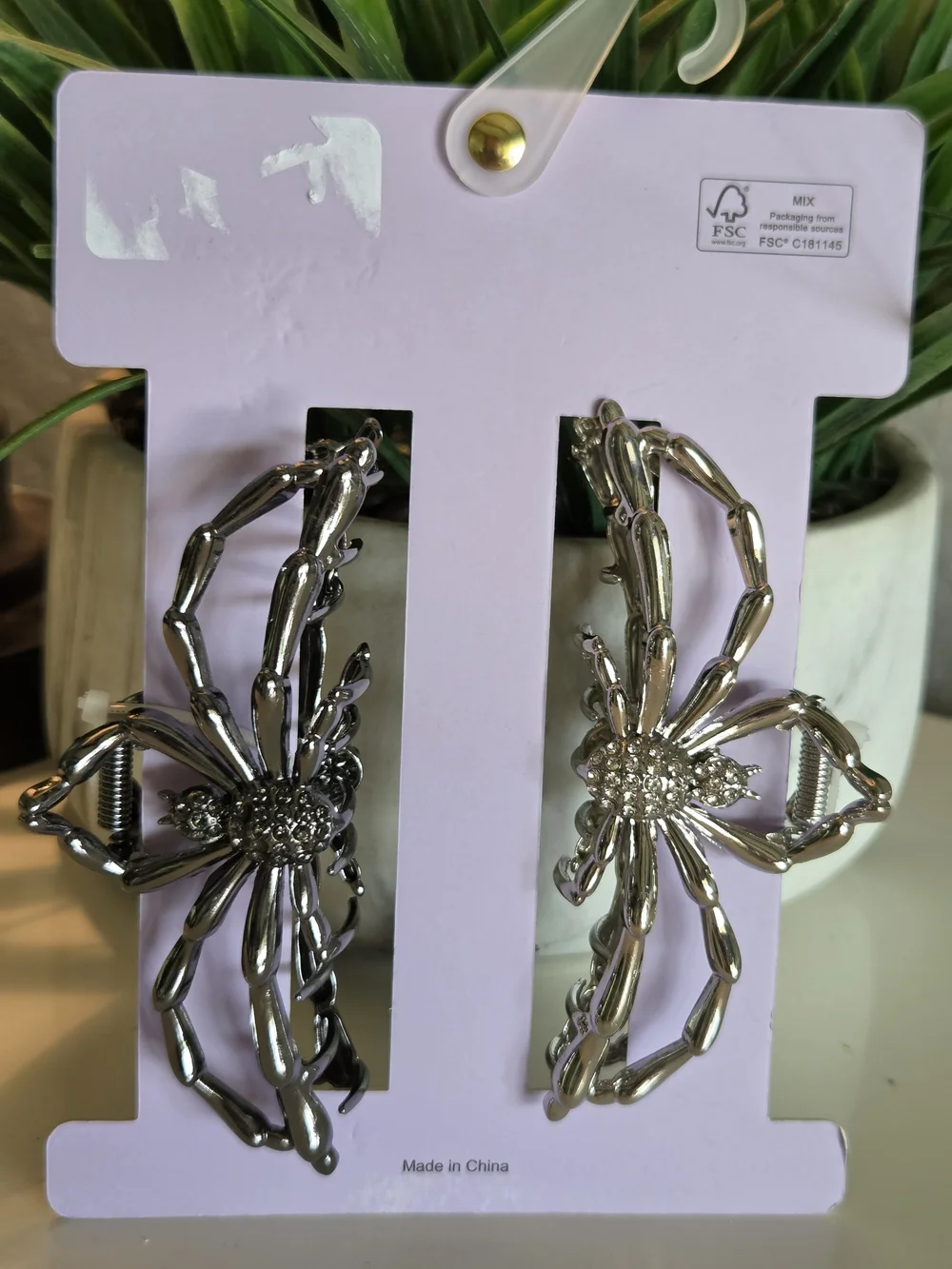 Piper K Silver and Gunmetal Spider Large Hair Clips - Set of 2
